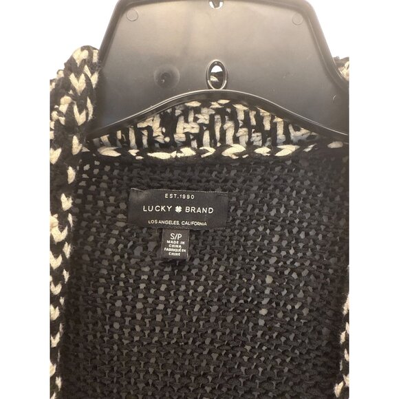 Lucky Brand Aztec Cardigan Sweater Black Cream Geometric Knit S Tribal Boho - Picture 3 of 6